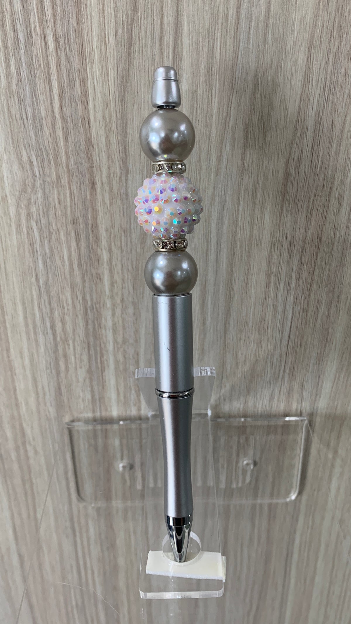 Handmade Crystal Snowball Beaded Pen – Silver