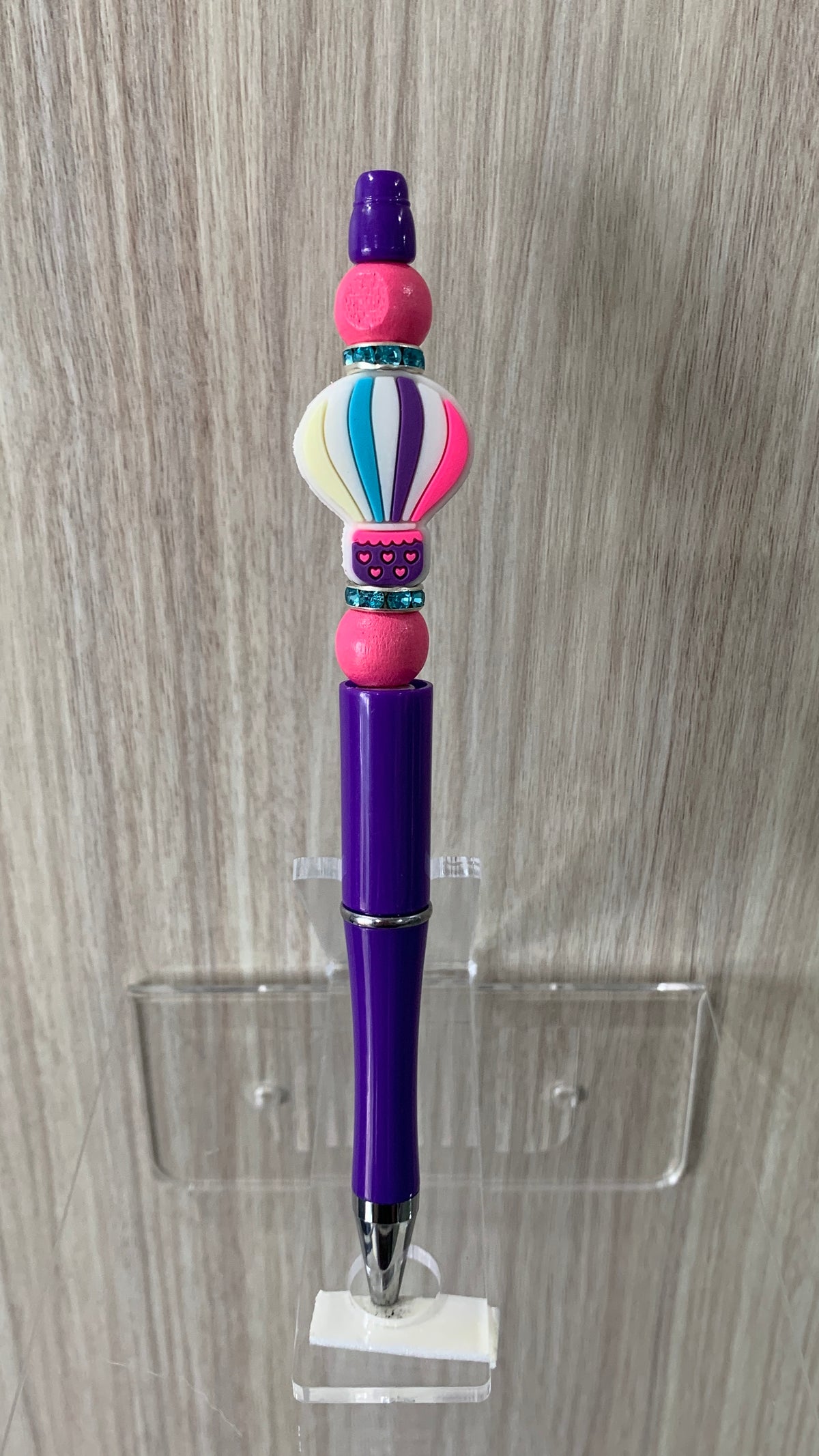 Handmade Hot Air Balloon Beaded Pen - Purple & Coral