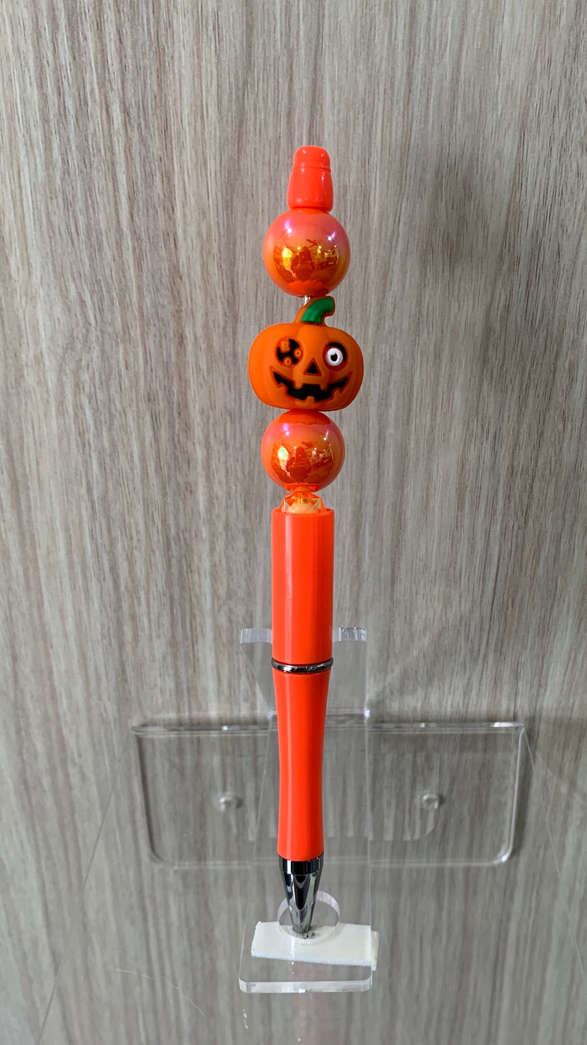 Handmade Halloween Jack-O'-Lantern Beaded Pen - Orange