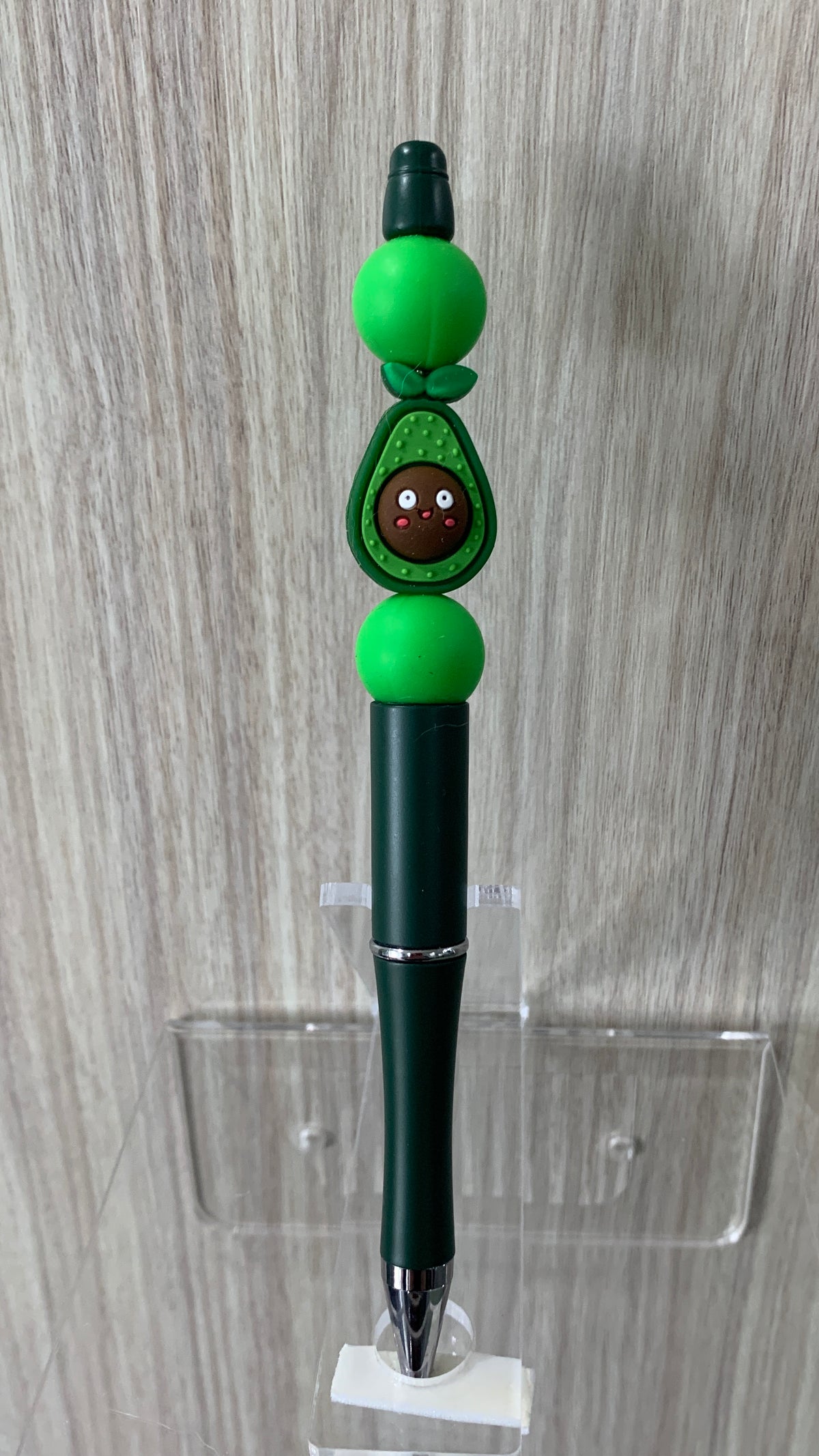 Handmade Kawaii Avocado Beaded Pen - Forest Green & Lime