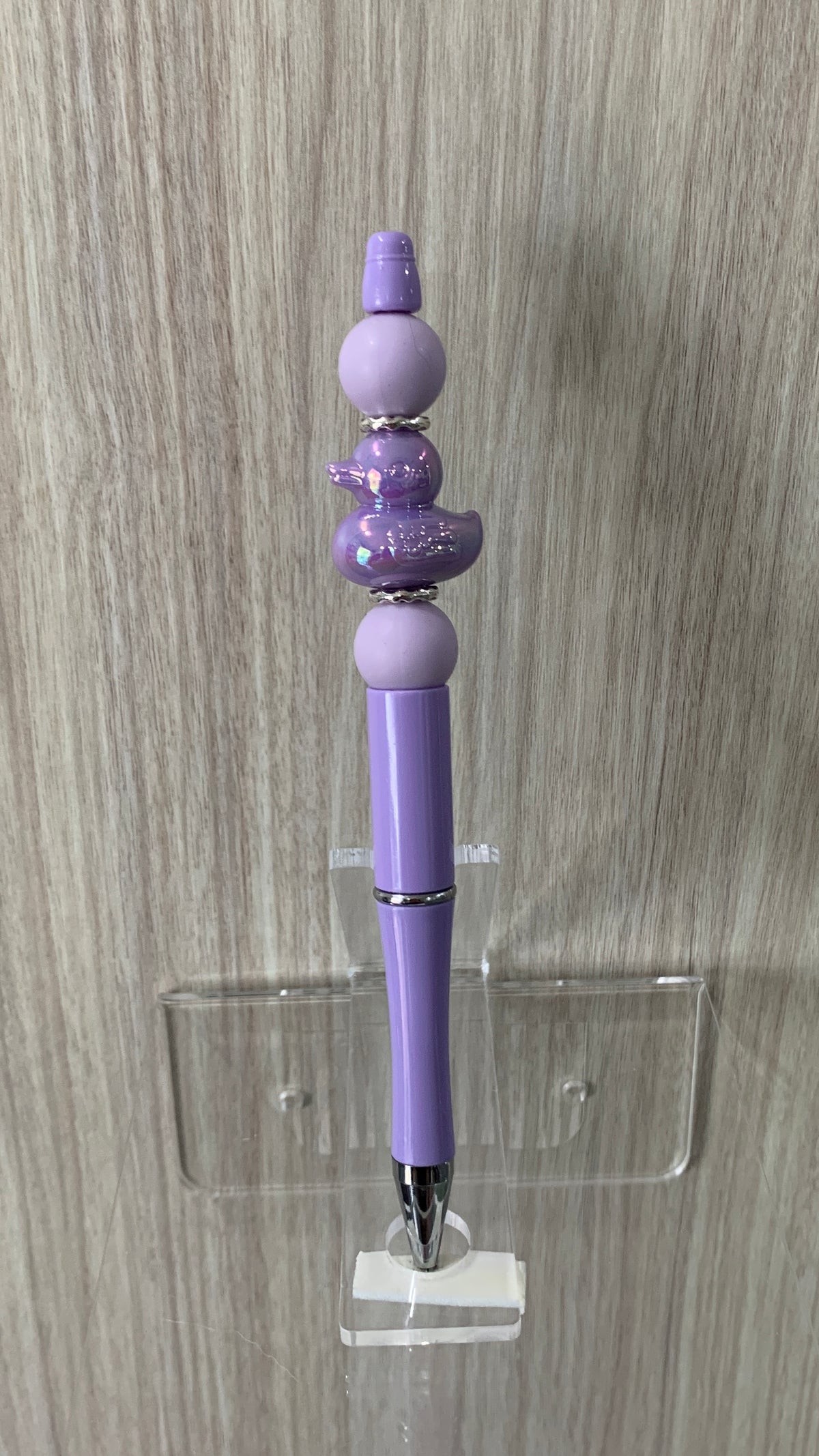 Handmade Iridescent Duck Charm Beaded Pen - Lavender & Purple
