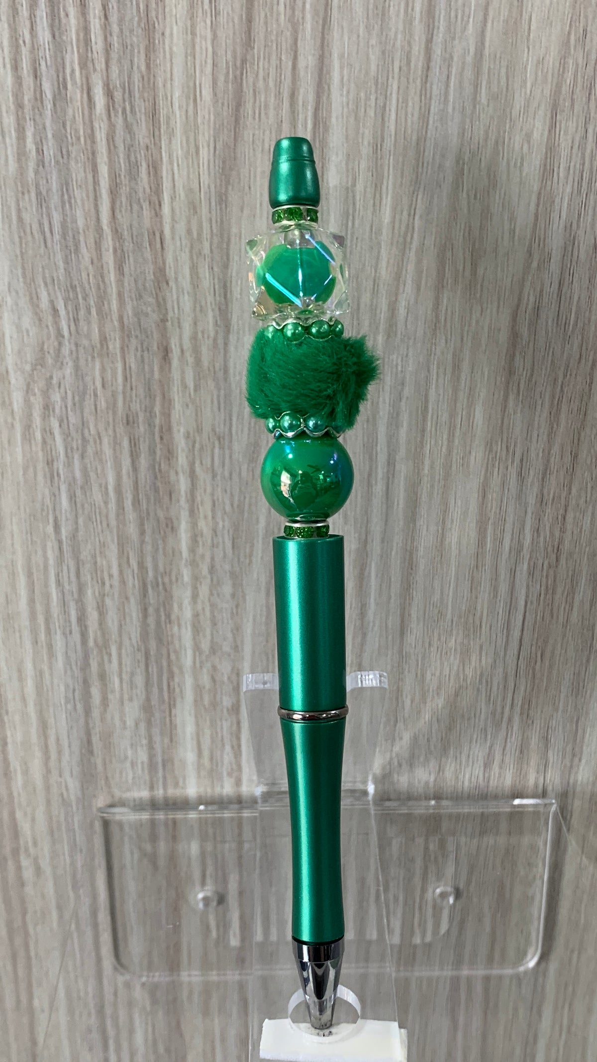 Handmade Pom Pom & Aurora Borealis Beaded Pen - Teal Green