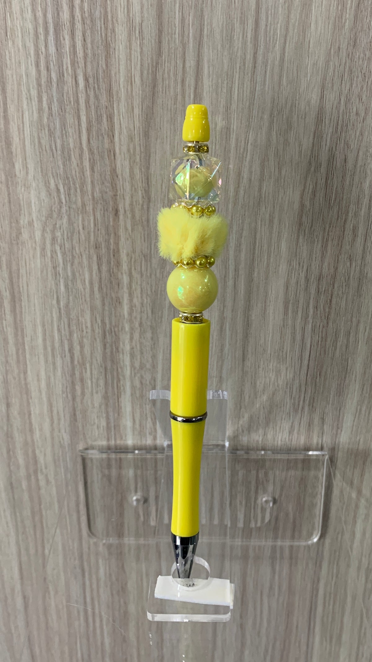 Handmade Fluffy Pom Pom Beaded Pen – Yellow