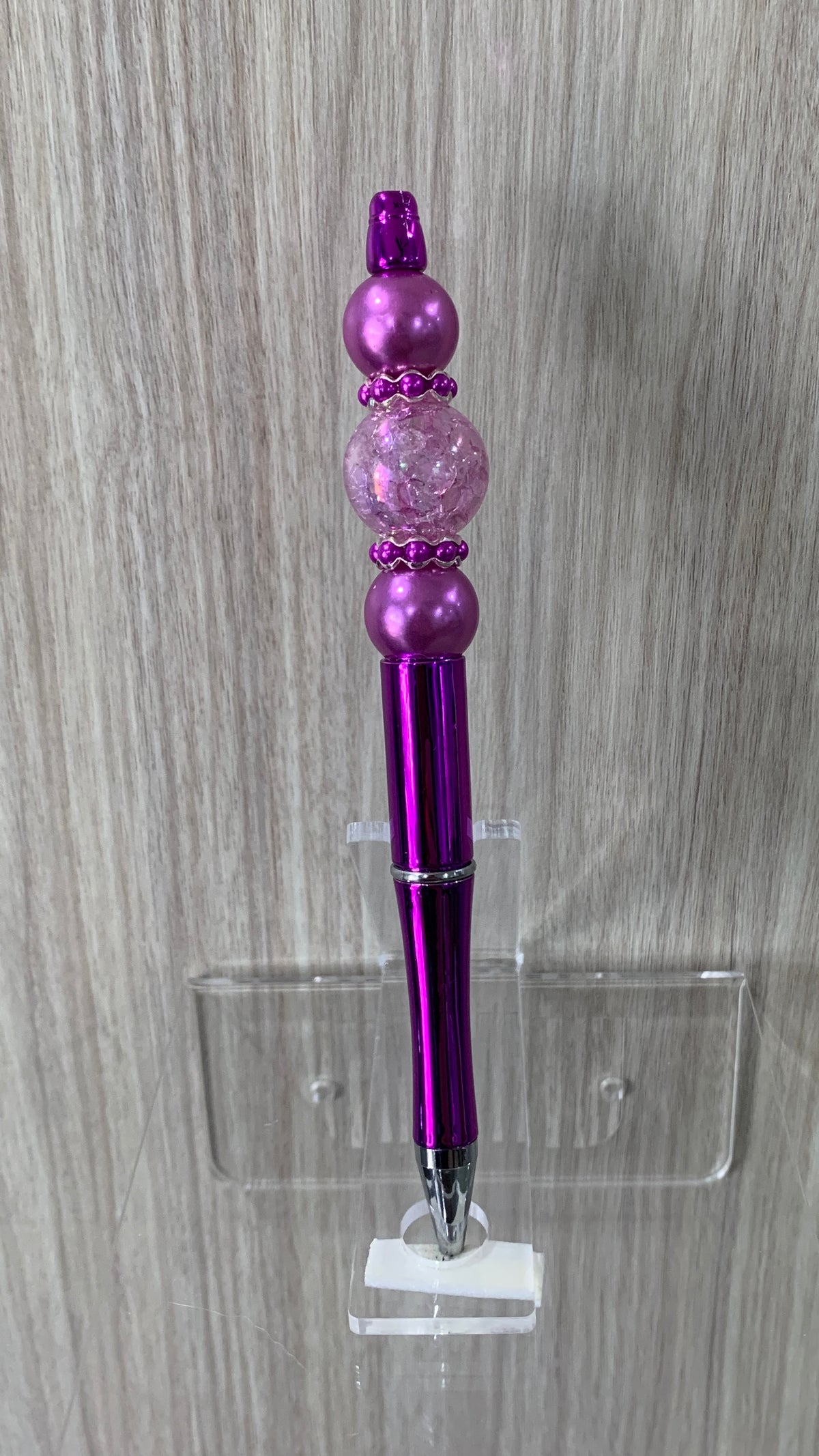 Handmade Crackle Glass & Violet Pearl Beaded Pen - Magenta & Lavender