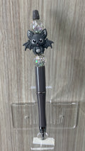 Handmade Kawaii Baby Bat & Crystal Beaded Pen - Charcoal Grey