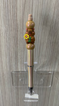 Handmade Kawaii Capybara & Sunflower Beaded Pen - Natural Wood