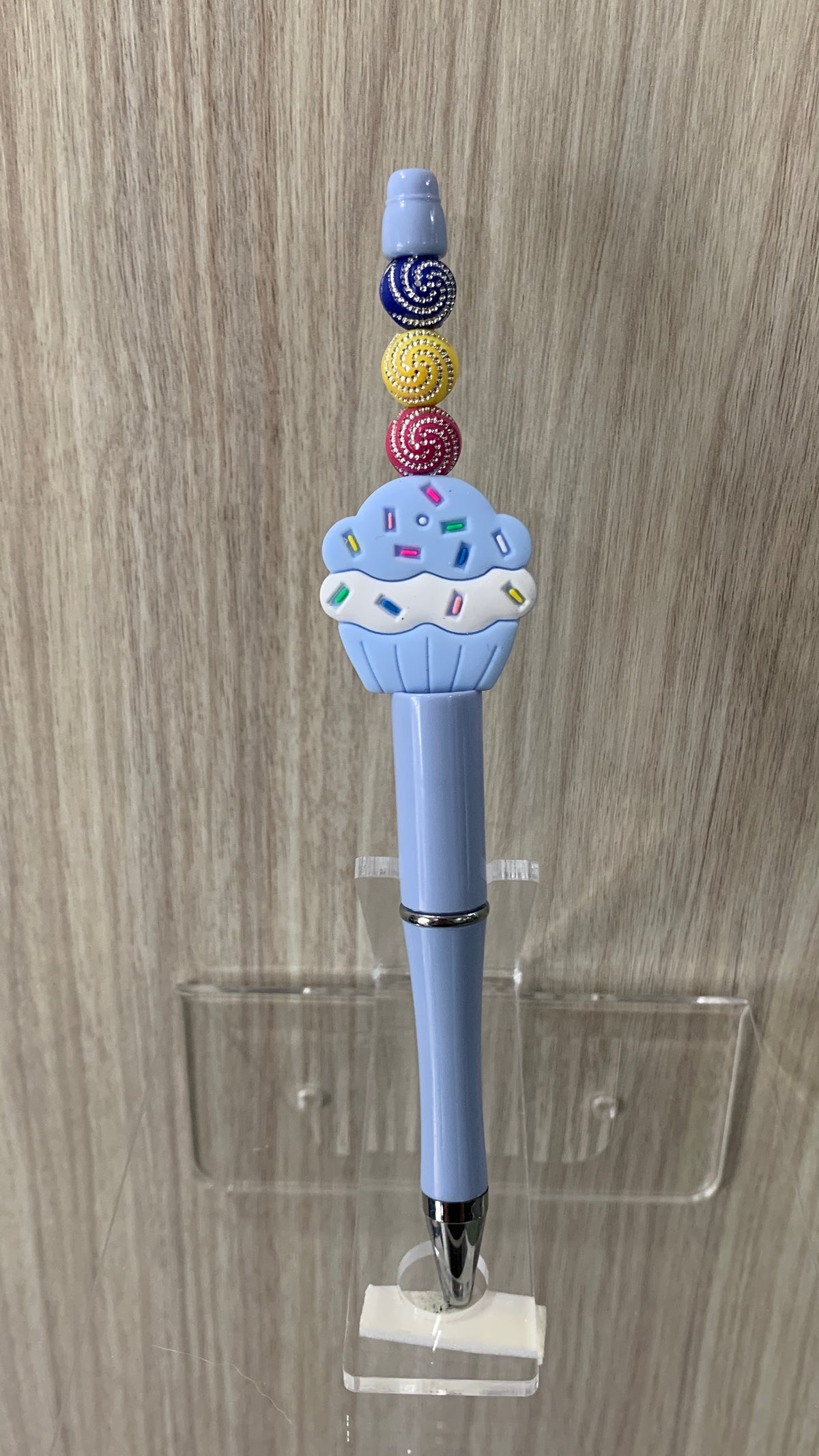 Handmade Cupcake & Lollipop Candy Beaded Pen - Powder Blue