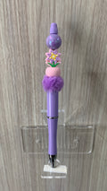 Handmade Sunflower & Pom Pom Beaded Pen - Lavender & Purple