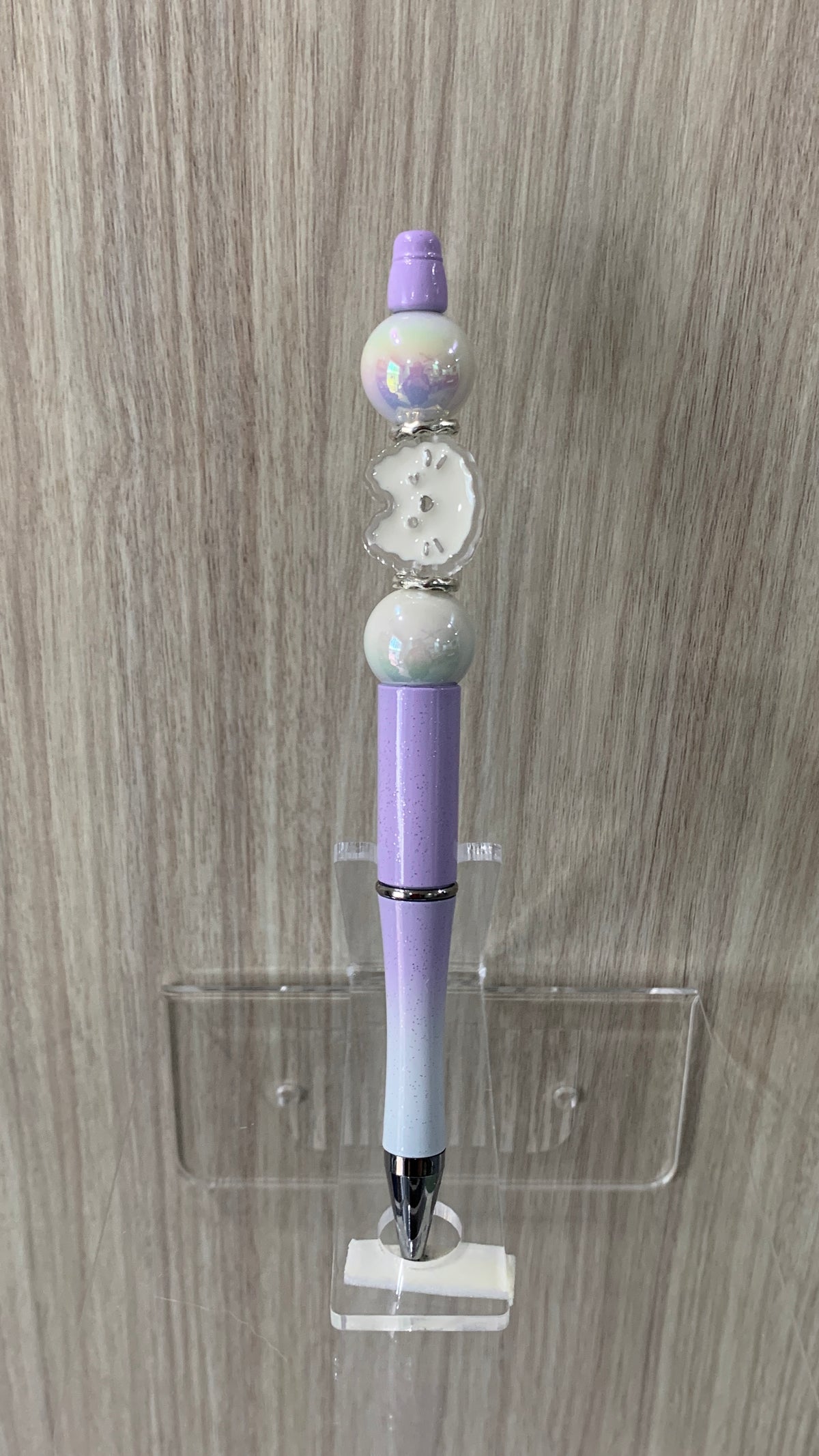 Beaded Pen - Lavender White Ombre Pearl Clear Beads