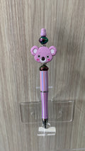Handmade Kawaii Koala Face Beaded Pen - Pink & Iridescent Green