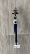 Handmade Santa Star & Aurora Beaded Pen - Dark Navy Marble