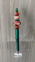 Handmade Christmas Teddy Bear & Bauble Beaded Pen - Emerald Green