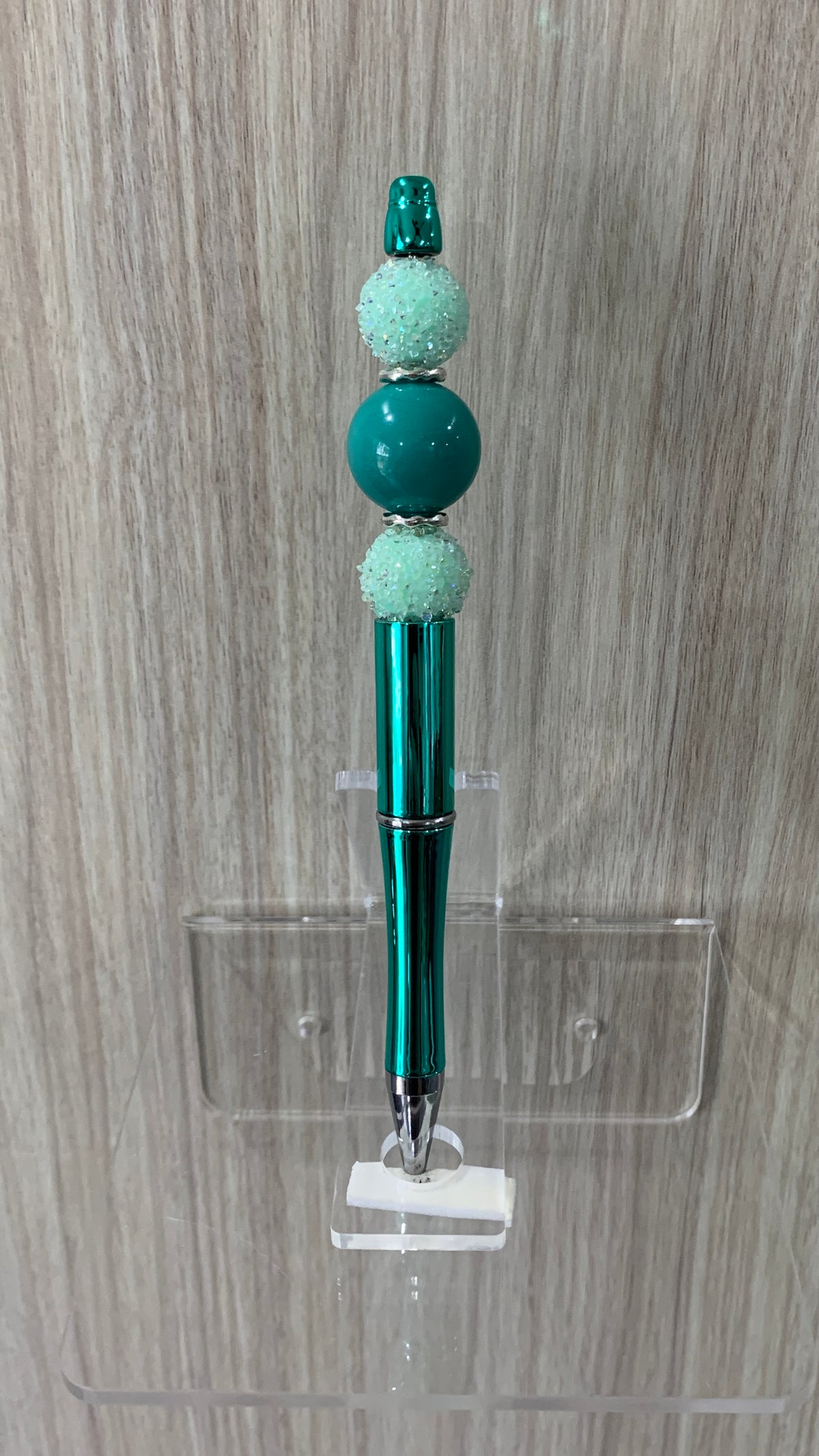 Handmade Crystal & Jade Beaded Pen - Teal & Frosted White
