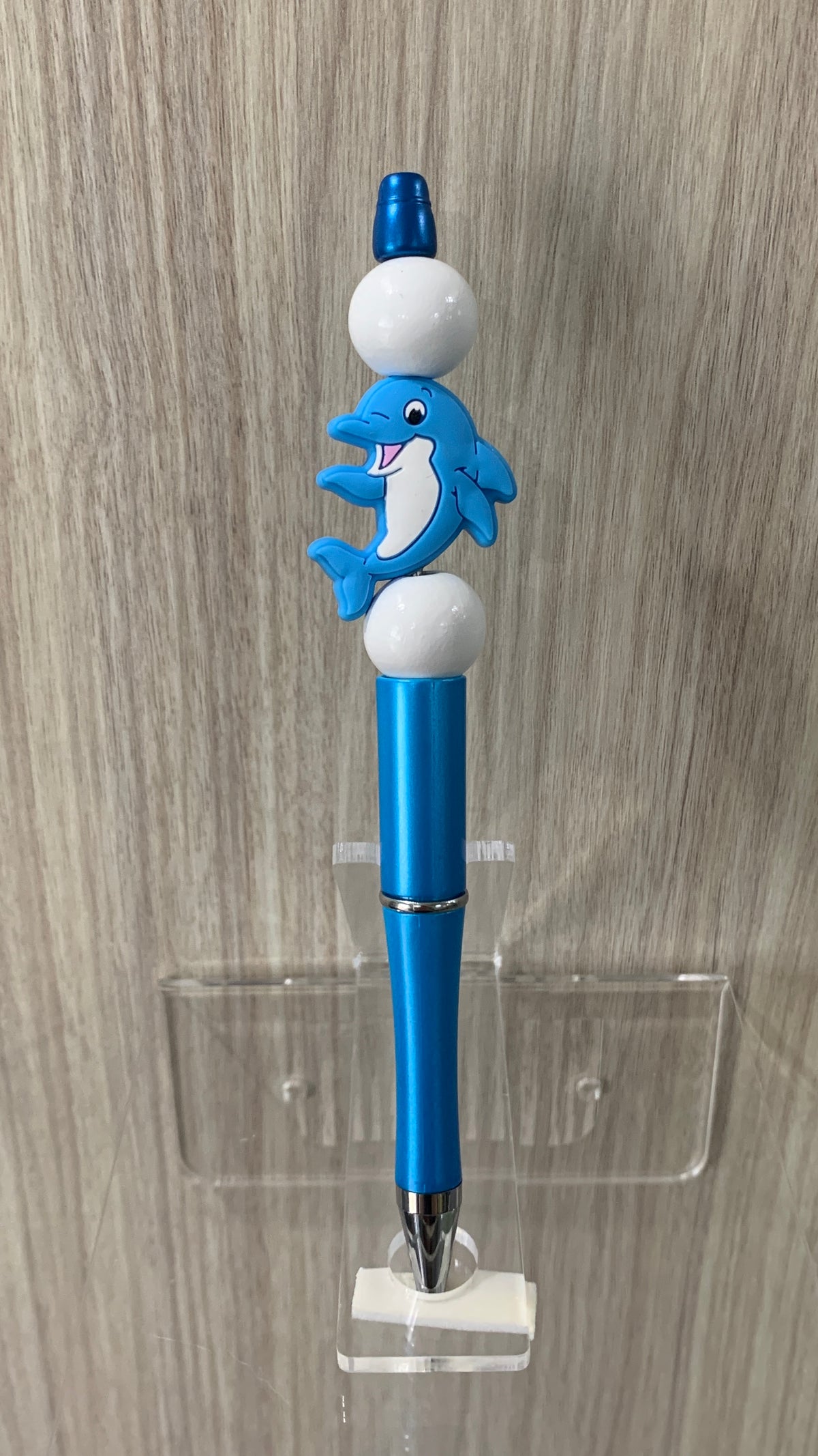 Handmade Kawaii Dolphin Beaded Pen - Sky Blue & White