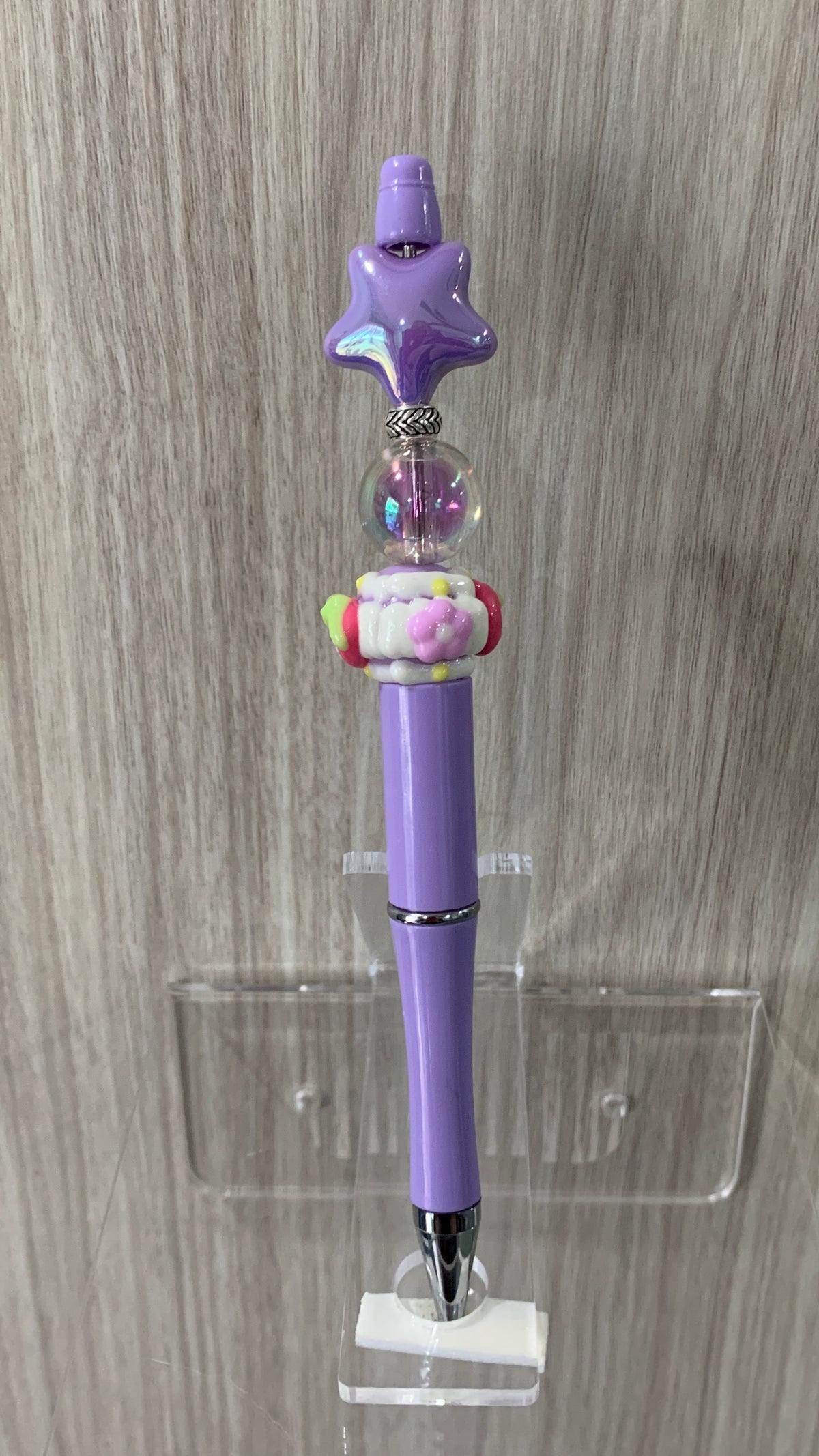 Handmade Star & Millefiori Floral Beaded Pen - Lavender & Purple