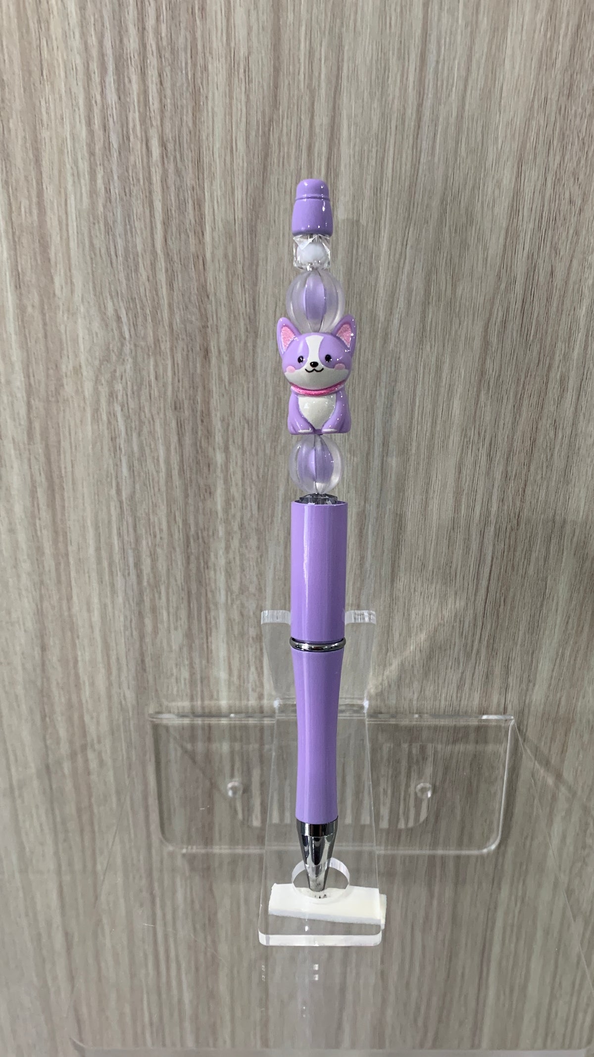 Handmade Kawaii Cat & Crystal Beaded Pen - Lavender & Purple