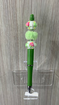 Handmade Mushroom & Pom Pom Beaded Pen - Forest Green