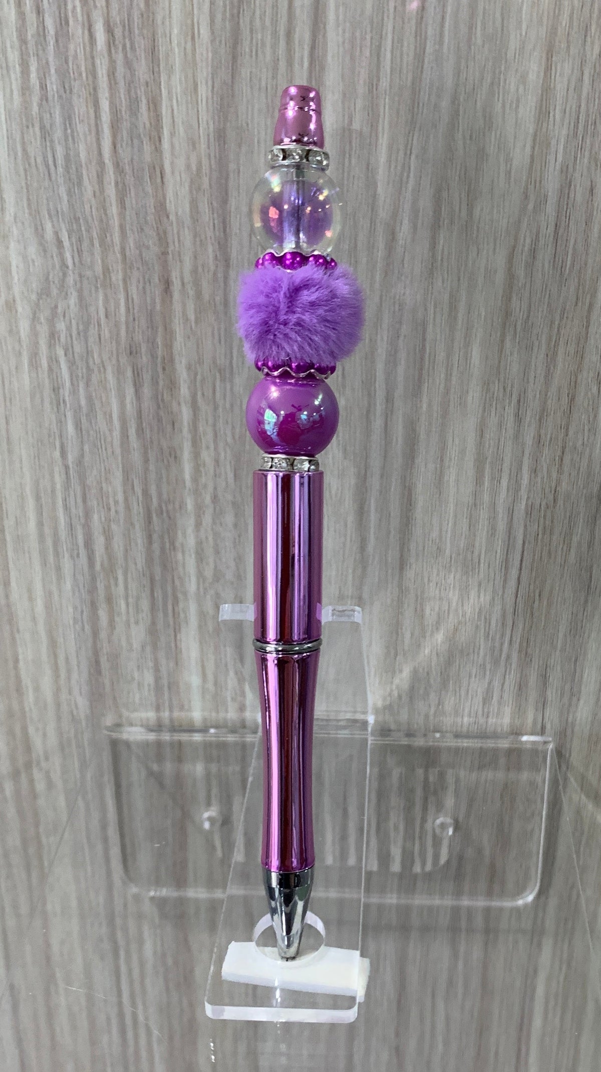 Handmade Pom Pom & Pearl Beaded Pen - Lilac & Purple