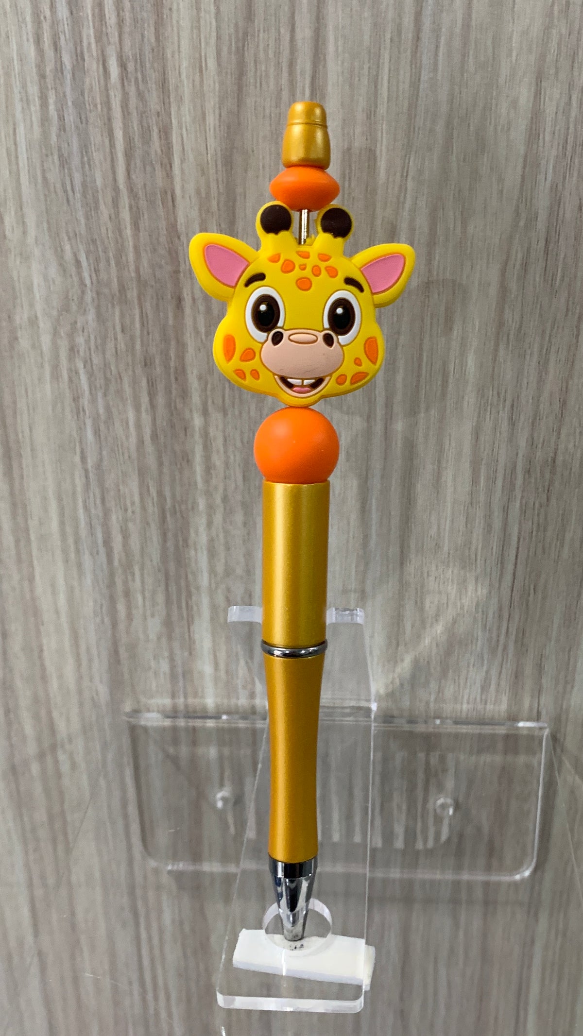 Handmade Kawaii Giraffe Face Beaded Pen - Gold & Orange