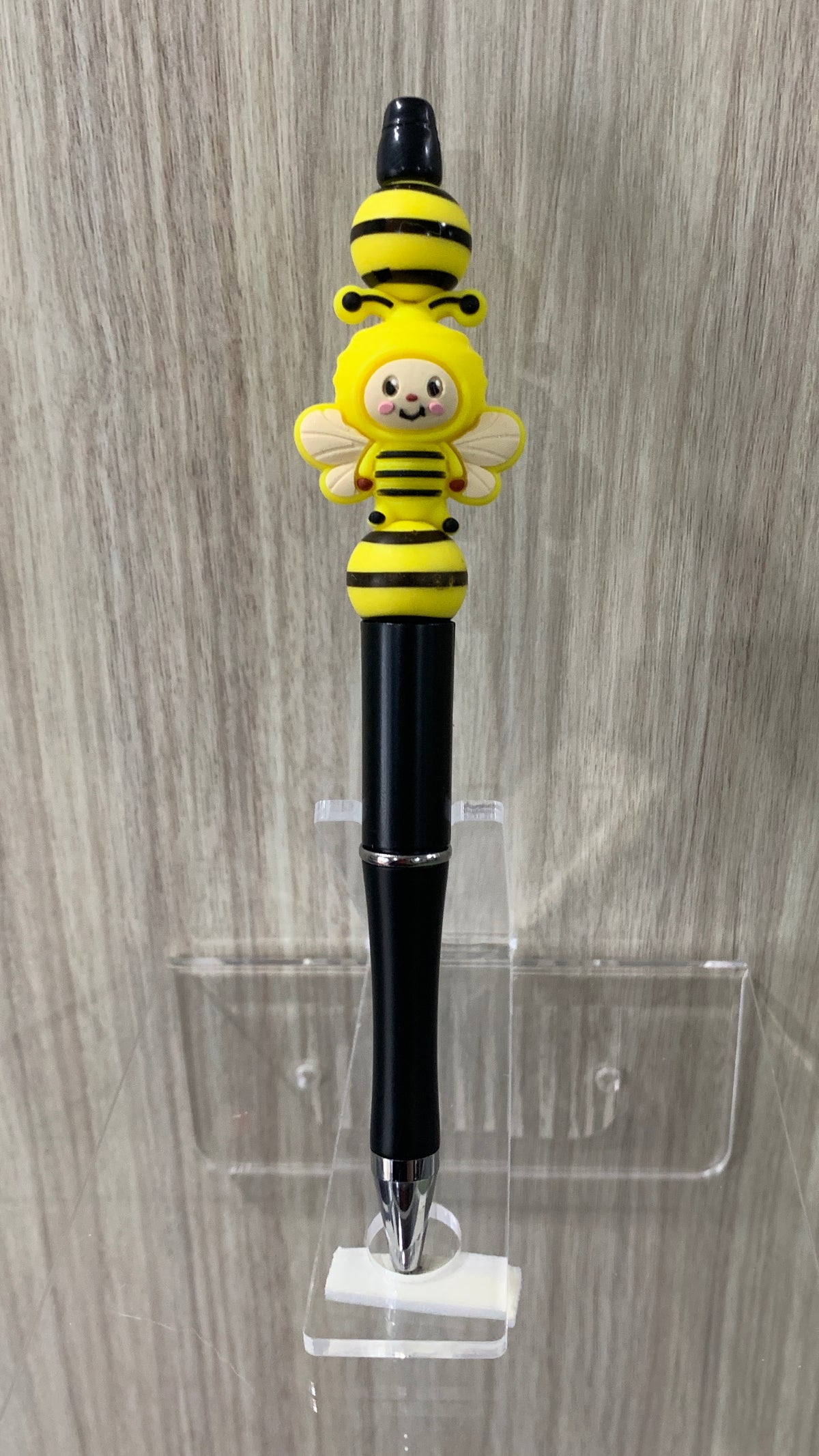 Handmade Kawaii Bee Costume Child Beaded Pen - Charcoal & Yellow