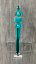 Handmade Daisy & Pom Pom Beaded Pen - Teal