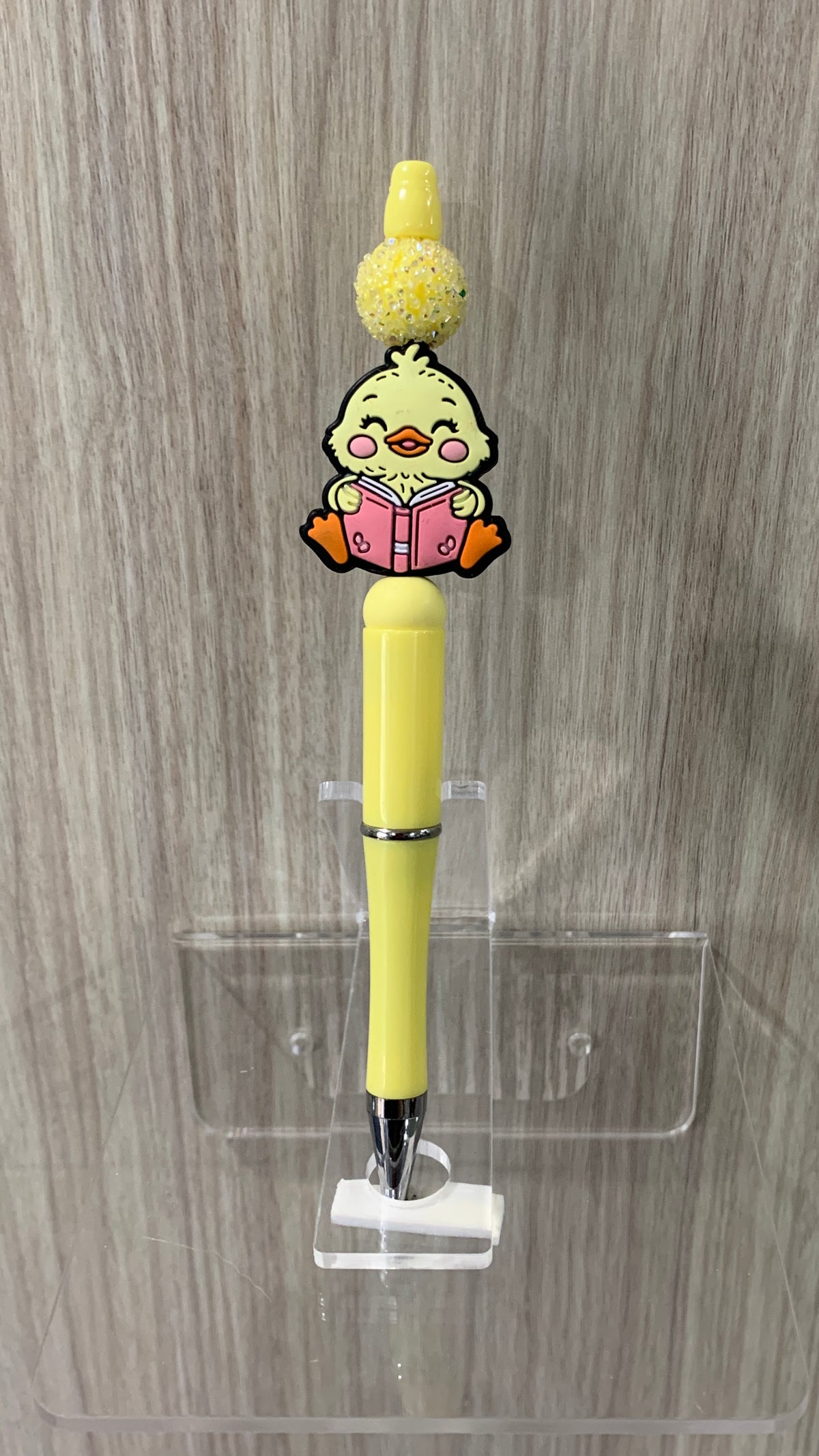 Handmade Kawaii Reading Duck Beaded Pen - Butter Yellow