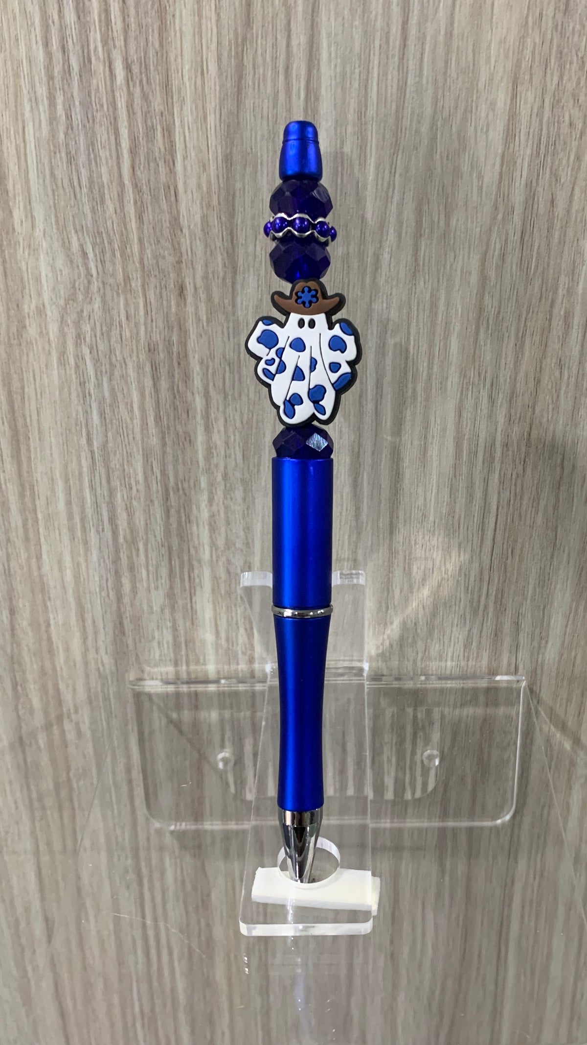 Handmade Cowboy Ghost Charm Beaded Pen - Royal Blue & Purple
