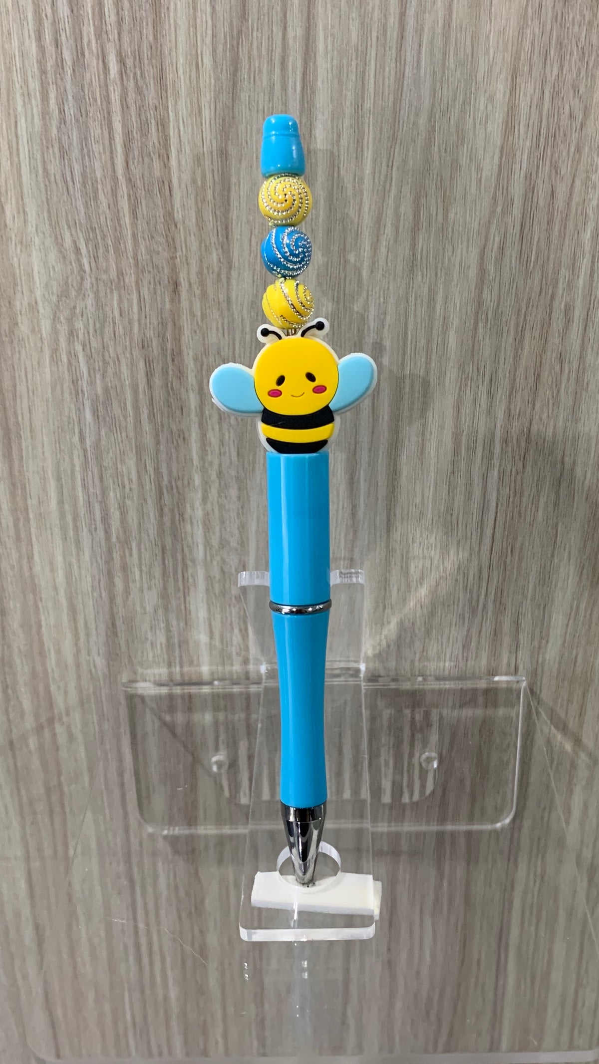 Handmade Kawaii Bee Beaded Pen - Sky Blue & Yellow
