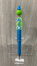 Handmade Seahorse Beaded Pen - Sky Blue & Lime Green