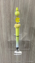 Handmade Kawaii Cat Face & Pom Pom Beaded Pen - Lime Yellow Gradient