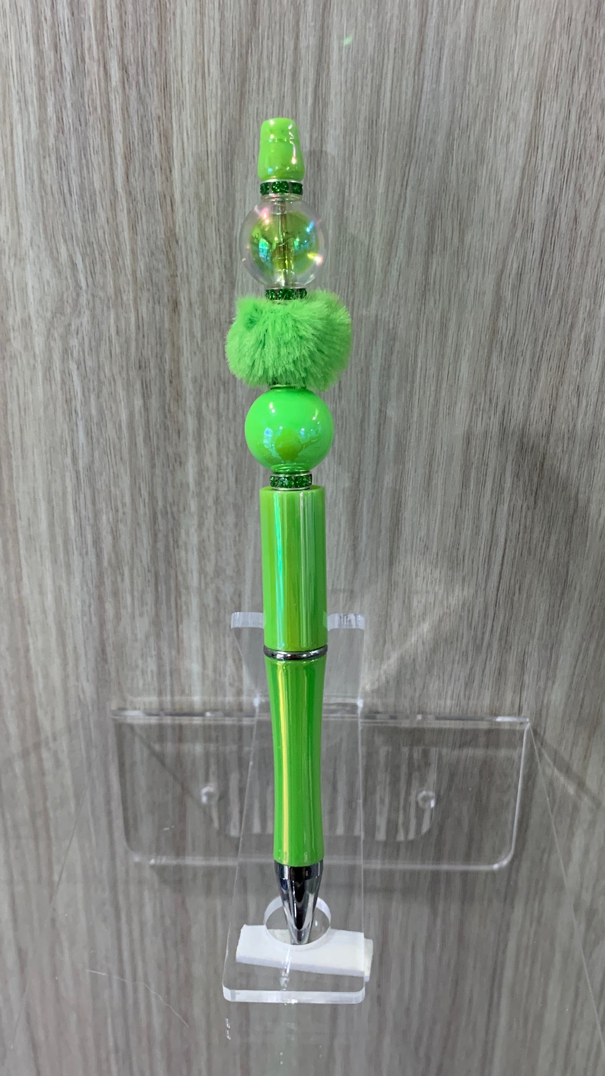 Handmade Pom Pom & Pearl Beaded Pen - Lime Green