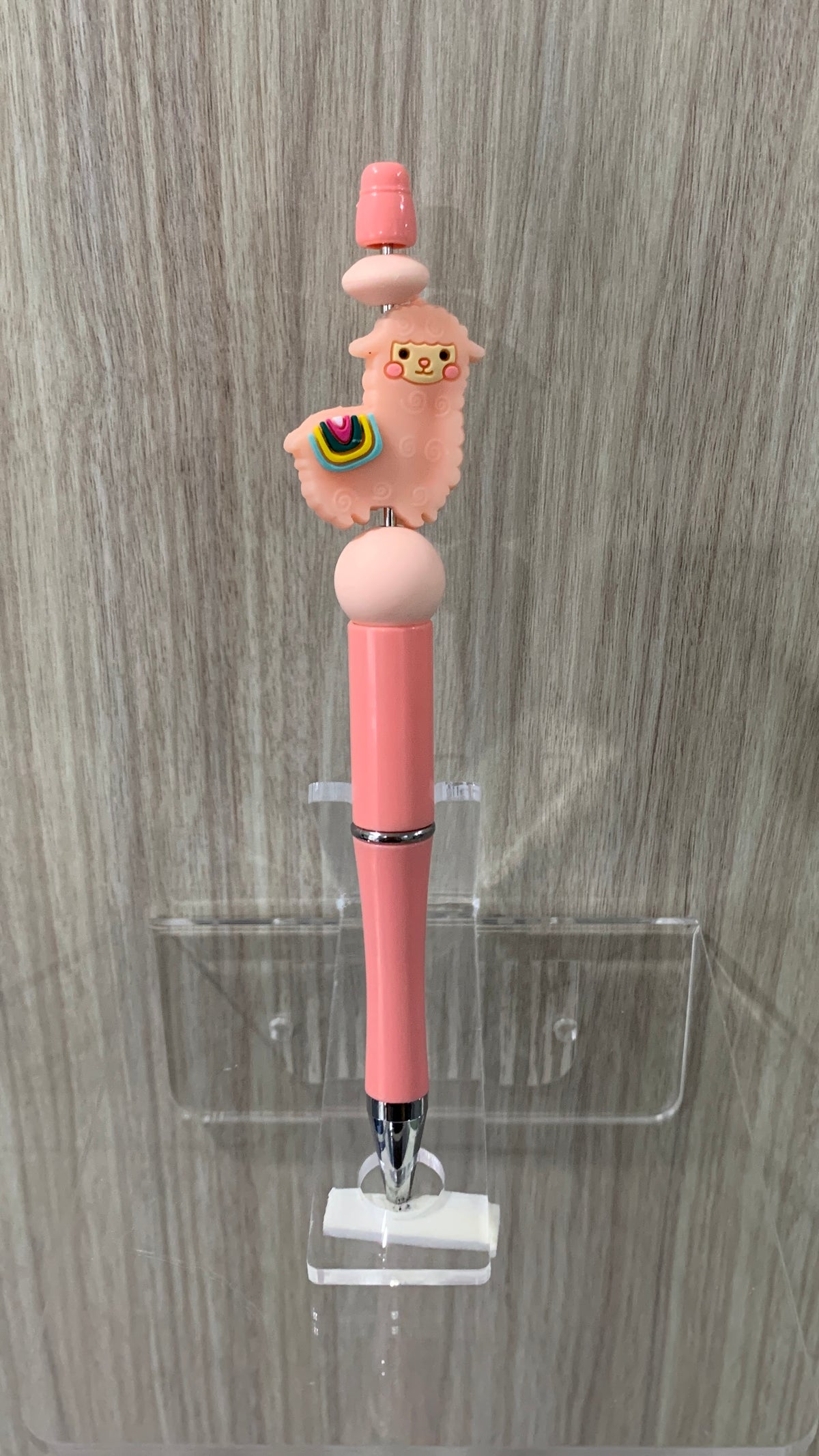 Handmade Alpaca Charm Beaded Pen – Blush Pink