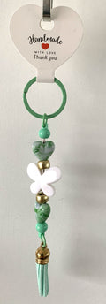 Mint Green Butterfly Heart Beaded Tassel Keychain