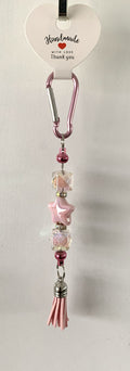 Pink Star Crystal Cube Carabiner Beaded Tassel Keychain