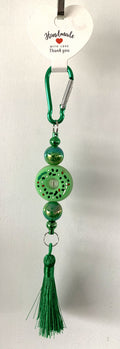 Green Donut Disc Iridescent Carabiner Tassel Keychain
