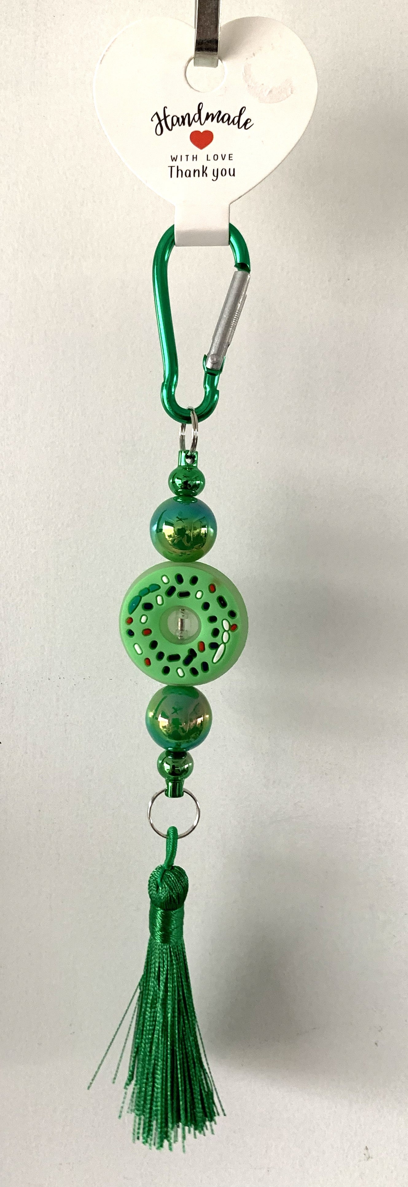 Green Donut Disc Iridescent Carabiner Tassel Keychain
