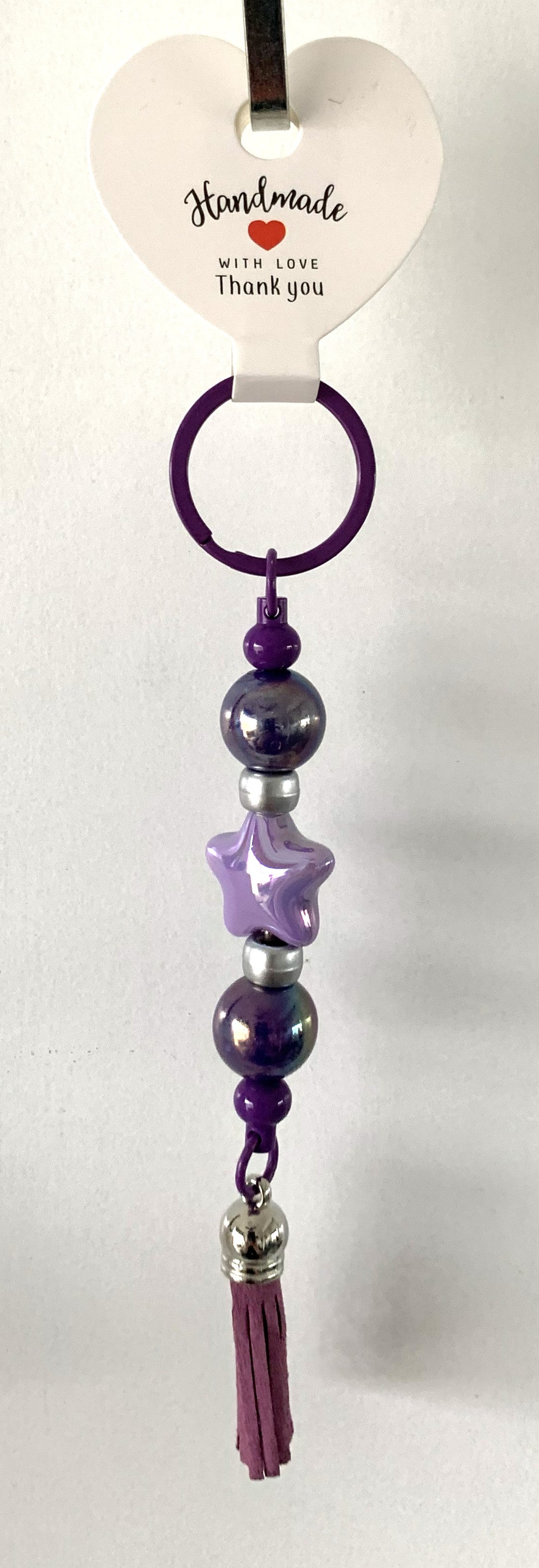 Lavender Star Purple Hematite Split Ring Beaded Tassel Keychain