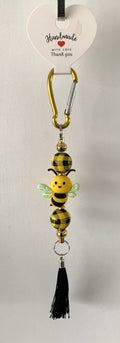 Kawaii Bumble Bee Buffalo Check Carabiner Tassel Keychain