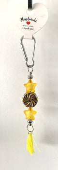 Yellow Frosted Star Bronze Swirl Carabiner Tassel Keychain
