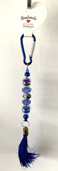 Royal Blue Iridescent Crystal Rondelle Carabiner Tassel Keychain