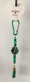 Emerald Green Swirl Disc Rhinestone Carabiner Tassel Keychain