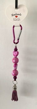 Purple Marble Heart Disco Ball Carabiner Tassel Keychain
