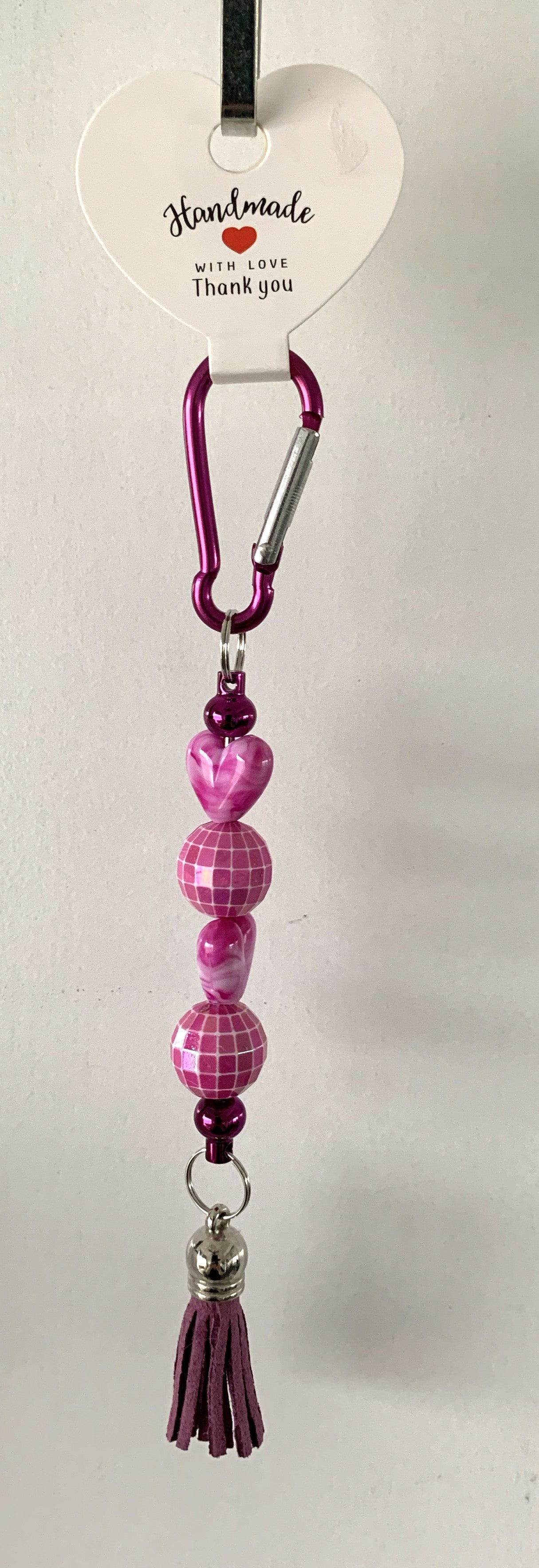 Purple Marble Heart Disco Ball Carabiner Tassel Keychain