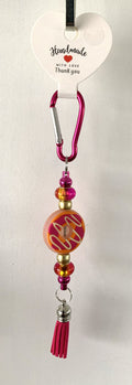 Pink Donut Charm Gold Bead Fuchsia Carabiner Tassel Keychain