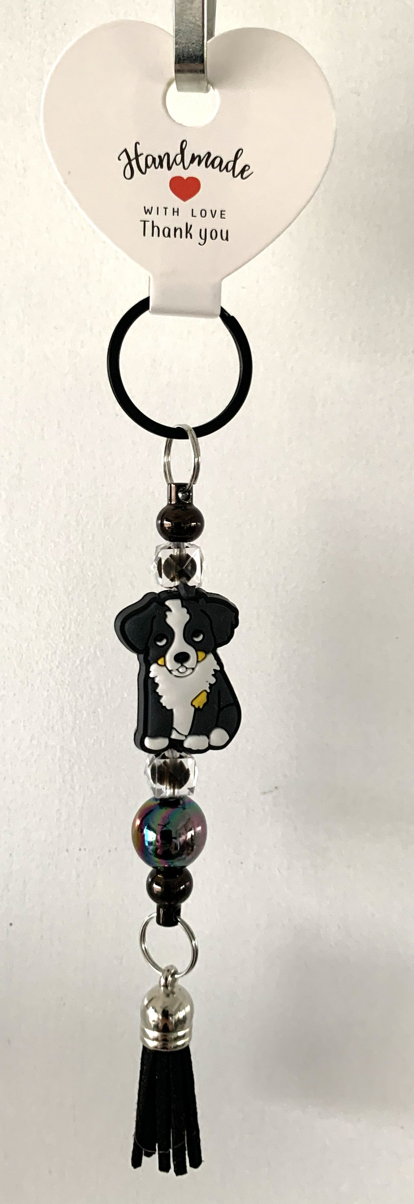 Border Collie Beaded Tassel Keychain