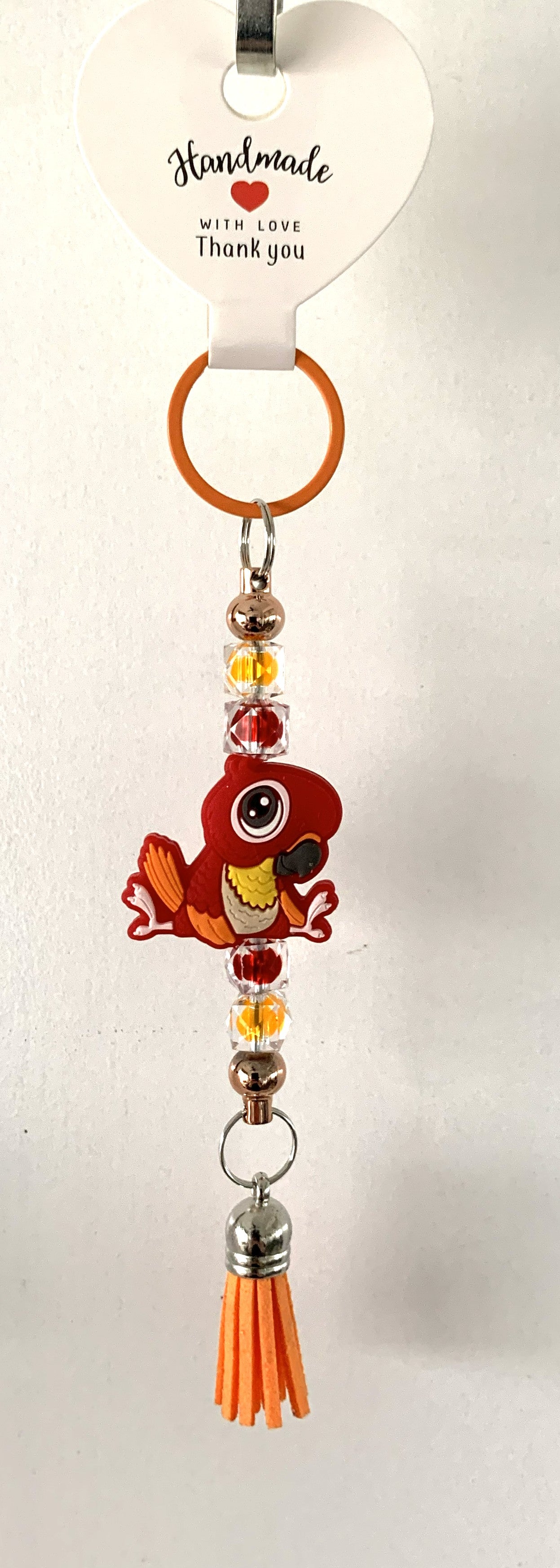 Red Parrot Bird Beaded Tassel Keychain
