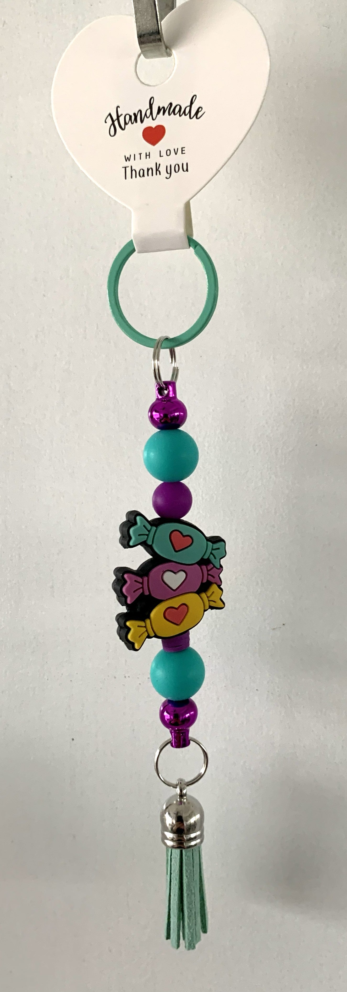 Sweet Candy Hearts Beaded Tassel Keychain