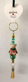 Christmas Teddy Bear Jumper Beaded Tassel Keychain