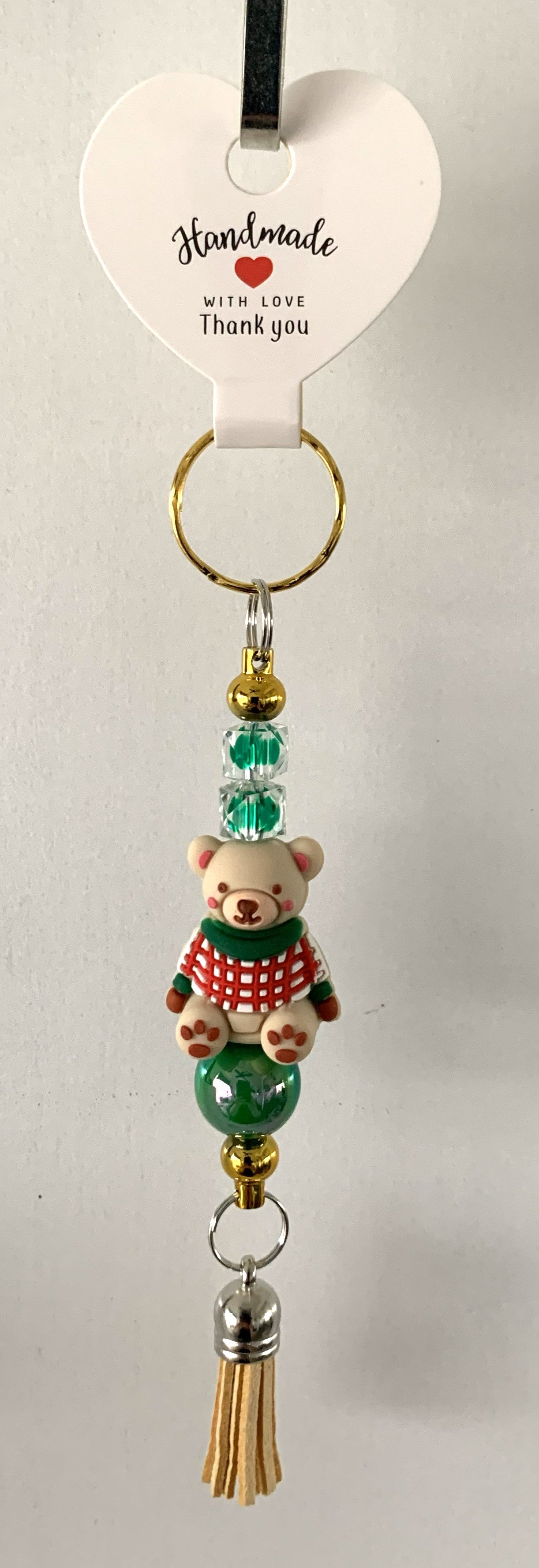 Christmas Teddy Bear Jumper Beaded Tassel Keychain