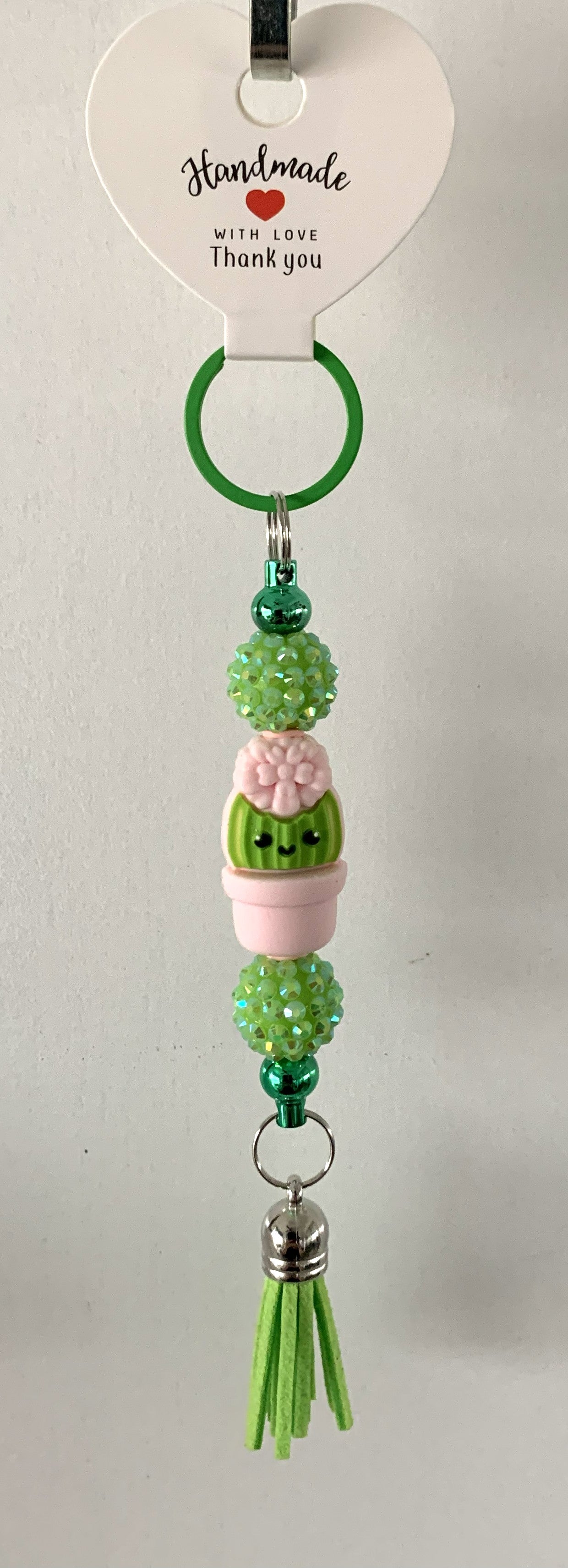Kawaii Cactus Pot Sparkle Beaded Tassel Keychain